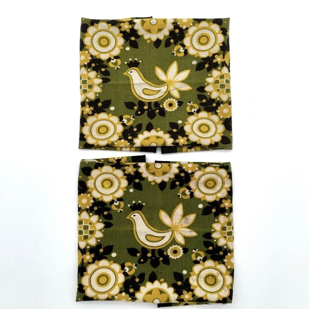 Vintage Mid Century Scandinavian Folk Art Floral Bird Linen Tea Towel